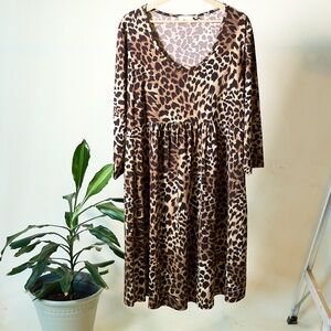 Michael Kors Brown Leopard Long Sleeve Dress
